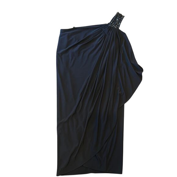 Maggy London Black One Shoulder Cocktail Drape Dress Size 6 - Picture 2 of 6